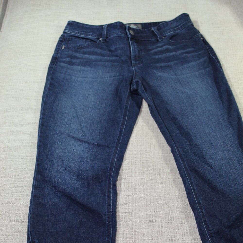 So Slimming by Chico's Wm Sz 4 Straight Leg Blue Jeans Zippers Ankles - LIKE NEW